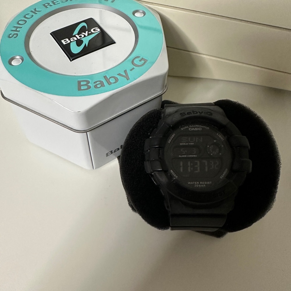 Casio Baby-G Black Digital Watch with Teal Accent Tin